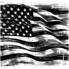 american flag, illustration, vector, abstract, distress, brush, scratch, paint, black and white