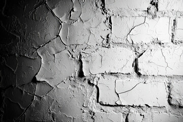 Fototapeta premium Wall with a lot of cracks and holes. The wall is made of bricks. The wall is old and has been damaged over time