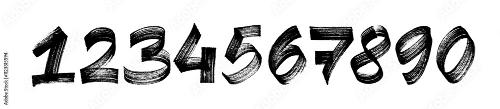 Fototapete Collection grunge brush drawn numbers from 0 to 9. Dirty painted numbers set. Hand drawn typography vector elements. Distressed characters with bold dry brush strokes.
