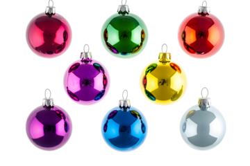 Collection of Christmas ornaments in nine vivid colors