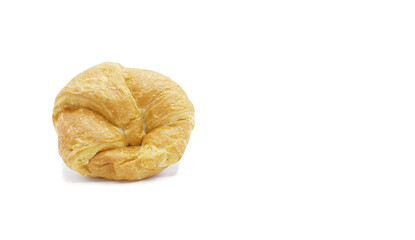 Croissant roll is a French buttery, flaky, viennoiserie puff pastry inspired by the shape of the Austrian kipferl, but using the yeast leavened laminated dough made from in a crescent shape. Isolated