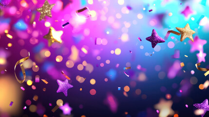 A Colorful festive confetti and stars create joyful celebration atmosphere