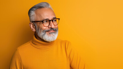Obraz premium A relaxed middleaged man in casual attire, confidently smiling while looking sideways with a natural expression.