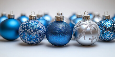 Obraz premium blue christmas balls, christmas balls isolated on white