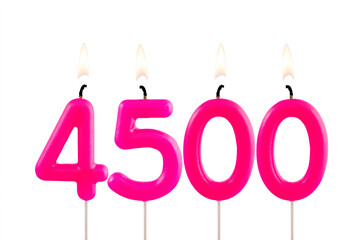 Pink candles forming the number 4500 - Number of views, views or followers.