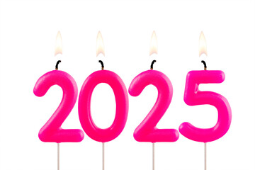 Candle number 2025 for happy new year - New years eve celebration on white background