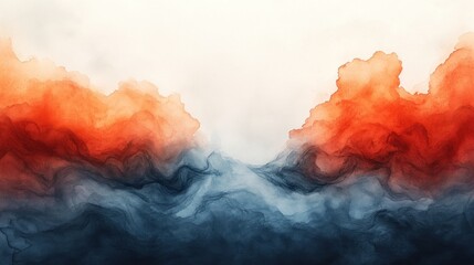 Abstract swirling colors of red, blue, and white resembling clouds.