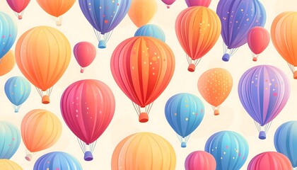 Obraz premium Seamless illustration of vibrant and colorful hot air balloons on a white background