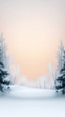 Fototapeta premium A serene winter landscape with soft colors and subtle gradients, featuring snow covered trees and gentle sky