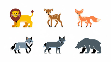 Fototapeta premium Geometric Animal Illustrations Lion, Deer, Fox, Wolf, Bear