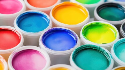 Fototapeta premium A vibrant collection of watercolor paint pots stands out in closeup, with a soft, defocused background enhancing the colors.