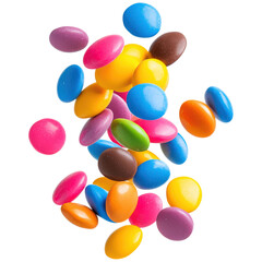 Colorful Chocolate Candies in Various Bright Shades Randomly Spilling and Floating