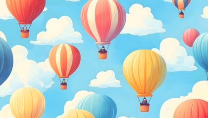 Naklejka premium An illustration of hot air ballons in various colors on a blue sky