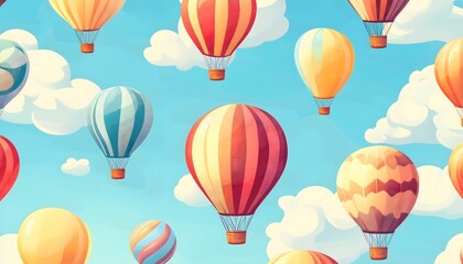Obraz premium Hot air ballons in vibrant colors on a blue sky