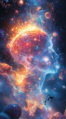 Obraz premium Cosmic Brain Glowing Surreal Neural Connections Futuristic Human Clouds Representation image