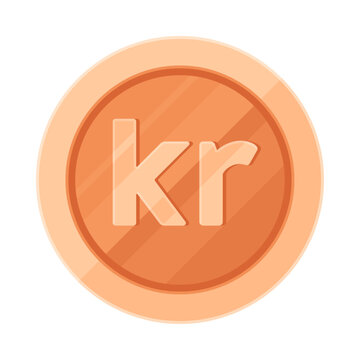recommend clip art: Copper coin with Swedish krona (SEK), Norwegian krone (NOK), Danish krone (DKK). Economy, finance, investment, money, Kr currency concept. Flat vector illustration isolated on white background