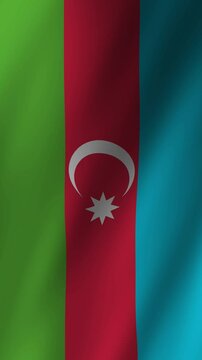 Vertical Flag of Azerbaijan waving animation, Vertical Azerbaijan Flag footage video waving in wind