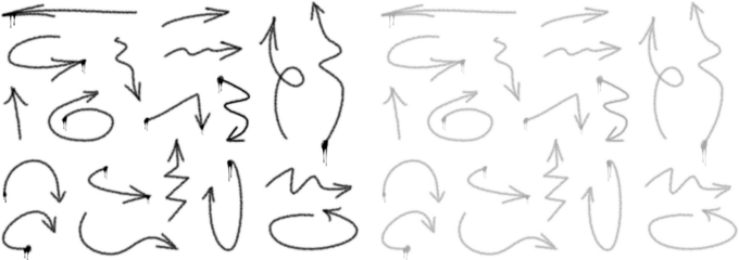 Graffiti arrow, set in different fun and visual hand drawn shapes animated with black and gray paint spray effect.Vector illustration