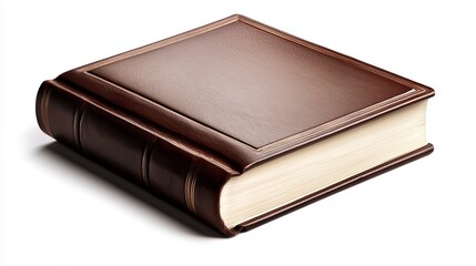 Obraz premium An antique leather-bound book with intricate embossed details, aged yellowed pages, isolated on a pure white background, exuding vintage charm