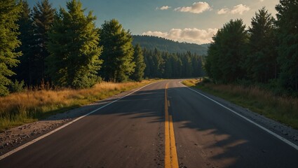 Fototapeta premium Landscape of a long road leading to a distance. Path to success or personal growth concept. Copy space for text.