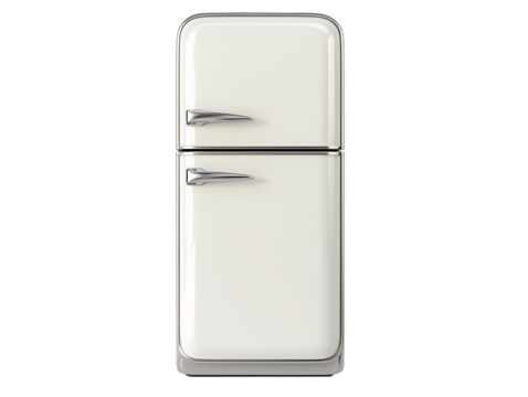 Vintage refrigerator in sleek white finish showcasing classic retro design from mid-century modern era