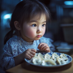 Generated ai, child eat dumpling
