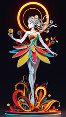 Fototapeta premium Vibrant fantasy inspired woman form in paper quill art showcasing intricate flowing shapes