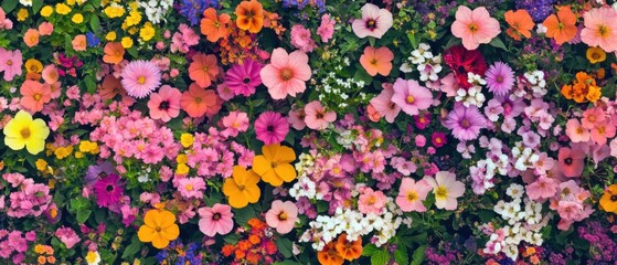 Obraz premium Vibrant Spring Flower Meadow, Colorful Floral Background, Blooming Garden Panorama