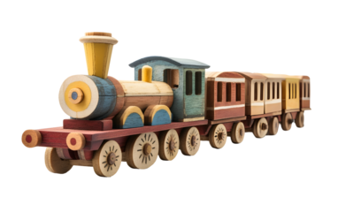 Vintage toy train assembled from wooden blocks