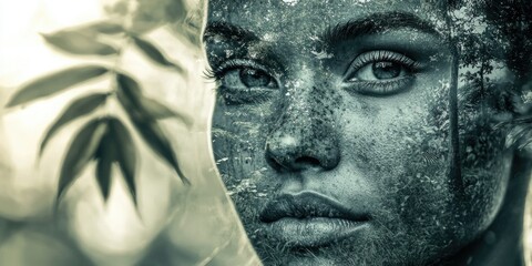 Futuristic Female Portrait with Nature Elements