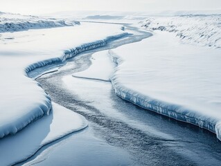Icy River with Snowy Mountains in the Background