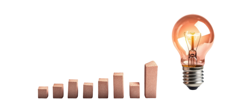 Business growth concept with light bulb and bars. transparent background