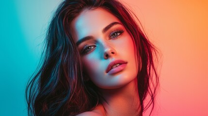 Fototapeta premium Stylish portrait of a woman with dramatic lighting and gradient background