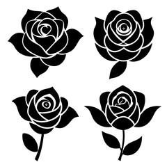 Set of roses flower silhouette vector icon illustration,red roses,rose on white background.
