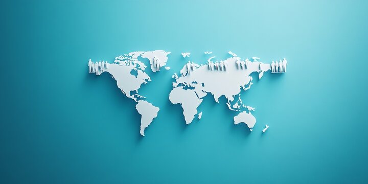 Minimalist World Map Highlighting Human Migration on a Blue Background