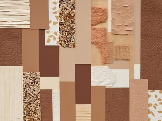 Mocha mousse, background collage of shades of fashionable trendy brown color 2025, patchwork, geometry