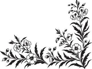 Fototapeta premium Sandplain Gerardia , Agalinis acuta flower in art nouveau decoration, corner border, black and white illustration,