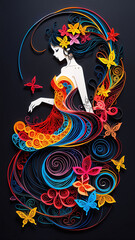 Obraz premium Vibrant quill art of a woman figure formed with colorful paper and detailed intricate decorative elements