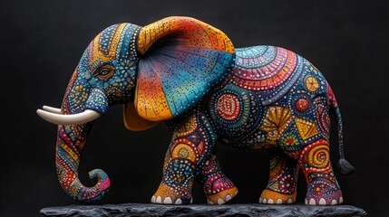 Obraz premium Colorful handcrafted elephant figurine, vibrant patterns, intricate details, art, sculpture.