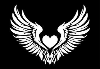 Fototapeta premium angel wings with heart shape in minimalist style – black vector