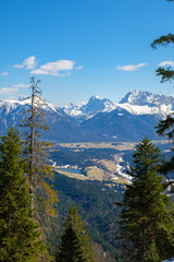 Stunning winter landscape of Garmisch-Partenkirchen in Bavaria, Germany with snow-capped mountains