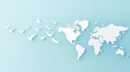 Minimalist World Map Highlighting Human Migration on a Blue Background