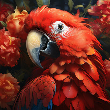 Scarlet macaw, flufly