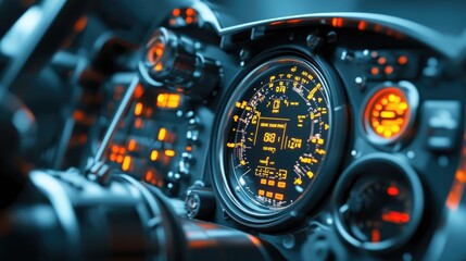 Obraz premium Futuristic Dashboard with Illuminated Controls and Digital Display