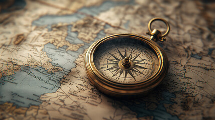 A vintage pocket watch with intricate mechanical details rests on an antique map generative AI