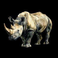 Fototapeta premium Watercolor Illustration of a White Rhinoceros