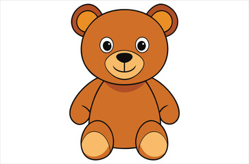 Obraz premium brown teddy bear sits on a white background, toy, cartoon, bear vector, silhouette.