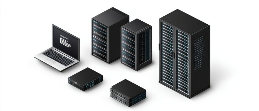 Modern Data Center Network Infrastructure with Servers and Laptop