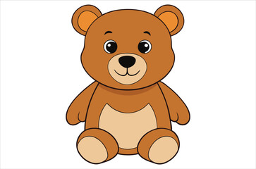 Obraz premium brown teddy bear sits on a white background, toy, cartoon, bear vector, silhouette.