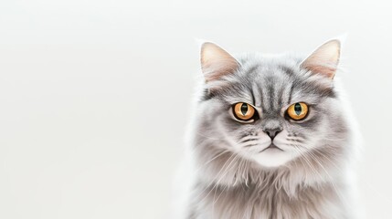 Obraz premium A striking portrait of a silver Persian cat with captivating orange eyes.